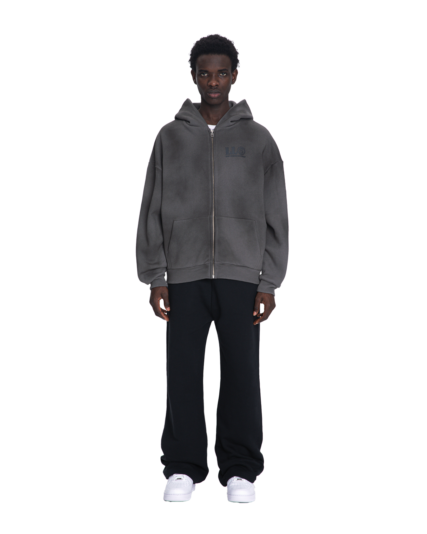 Circular zip-hoodie graphite dirty wash